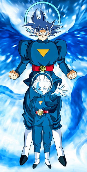Grand Priest Goku and Grand Priest Gohan in Dragon Ball Super Blue Aura HD phone wallpaper