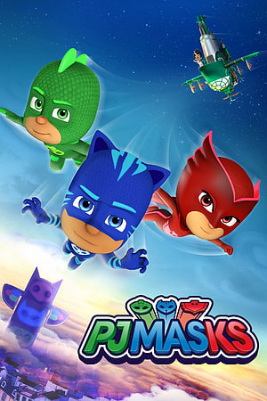 PJ Masks Animated Heroes Flying Above City at Night HD phone wallpaper