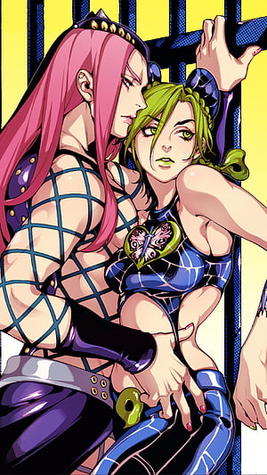 Jolyne Kujo and Narciso Anasui from JoJo's Bizarre Adventure Stone Ocean in bold manga style HD phone wallpaper