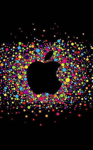 Apple Logo Formed by Vibrant Multicolored Dots on Black Background HD phone wallpaper