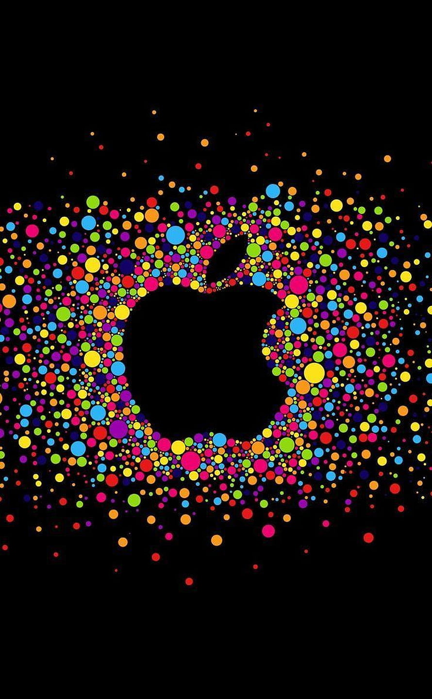 Apple Logo Formed by Vibrant Multicolored Dots on Black Background HD phone wallpaper