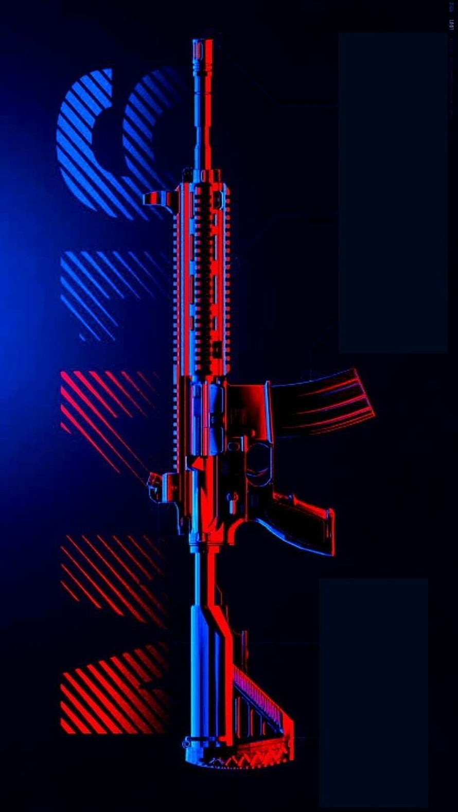 Neon Red and Blue M416 Rifle Artwork for BGMI and PUBG Mobile Fans HD phone wallpaper