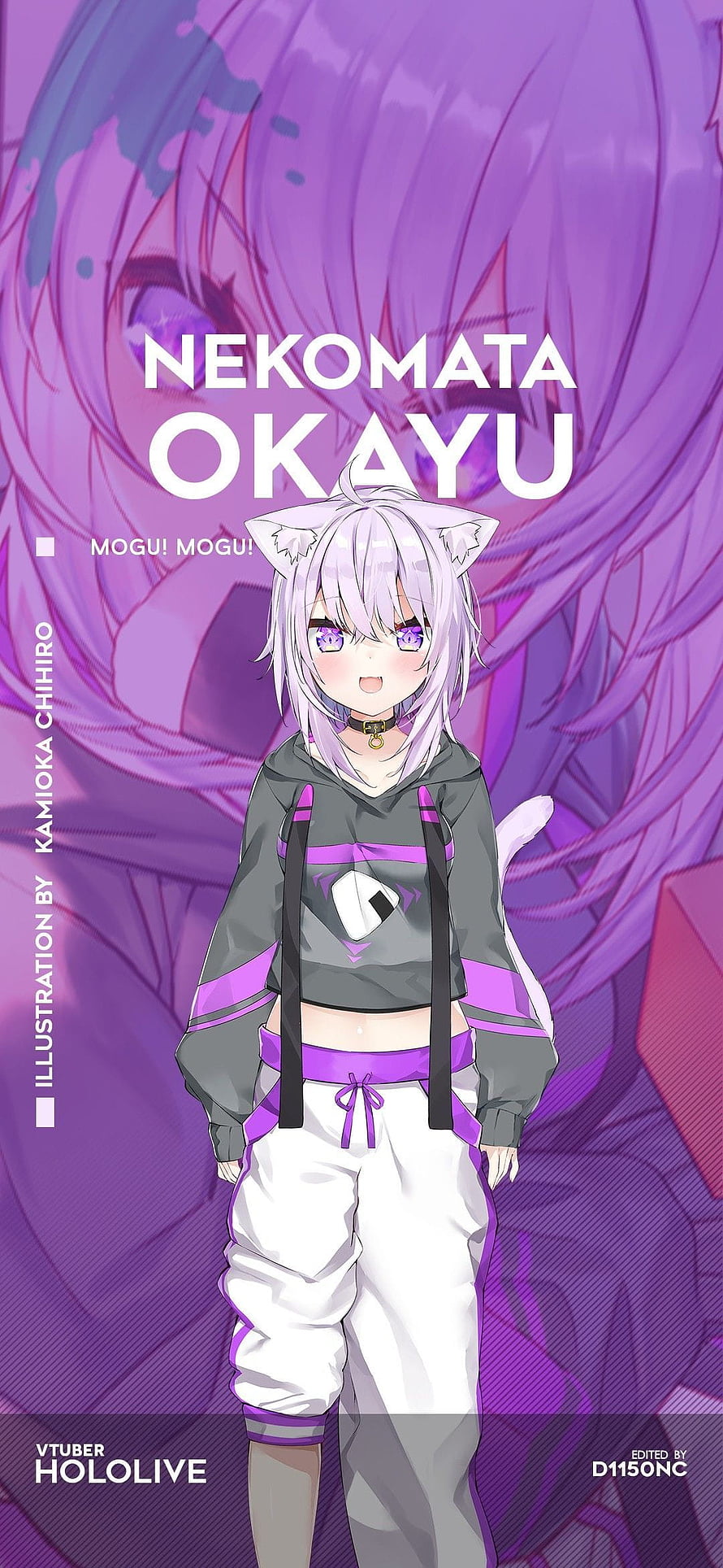 Nekomata Okayu Hololive VTuber Anime Character Illustration with Cat Ears and Purple Hair HD phone wallpaper