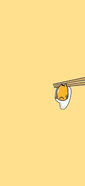 Gudetama Fried Egg Character Hanging from Chopsticks on Soft Yellow Background HD phone wallpaper