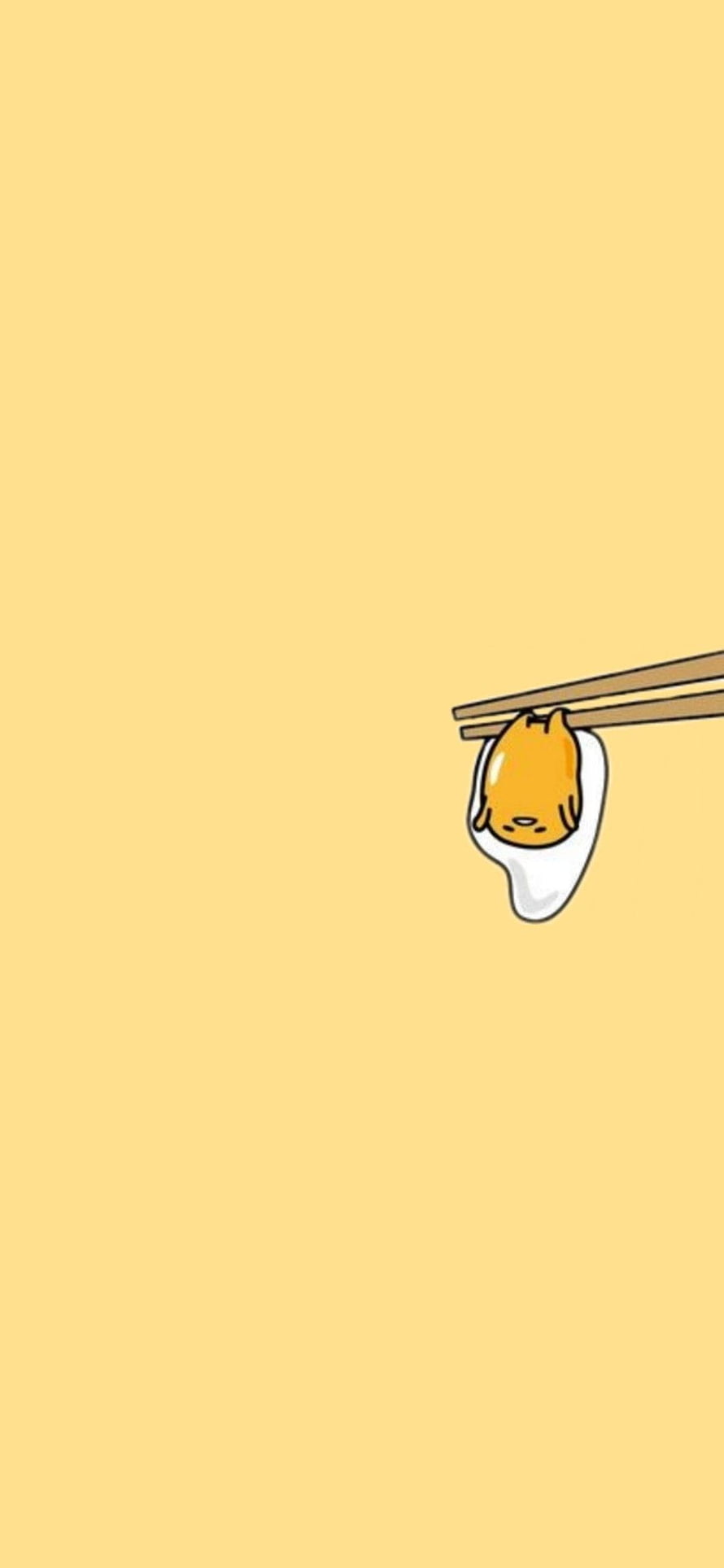 Gudetama Fried Egg Character Hanging from Chopsticks on Soft Yellow Background HD phone wallpaper