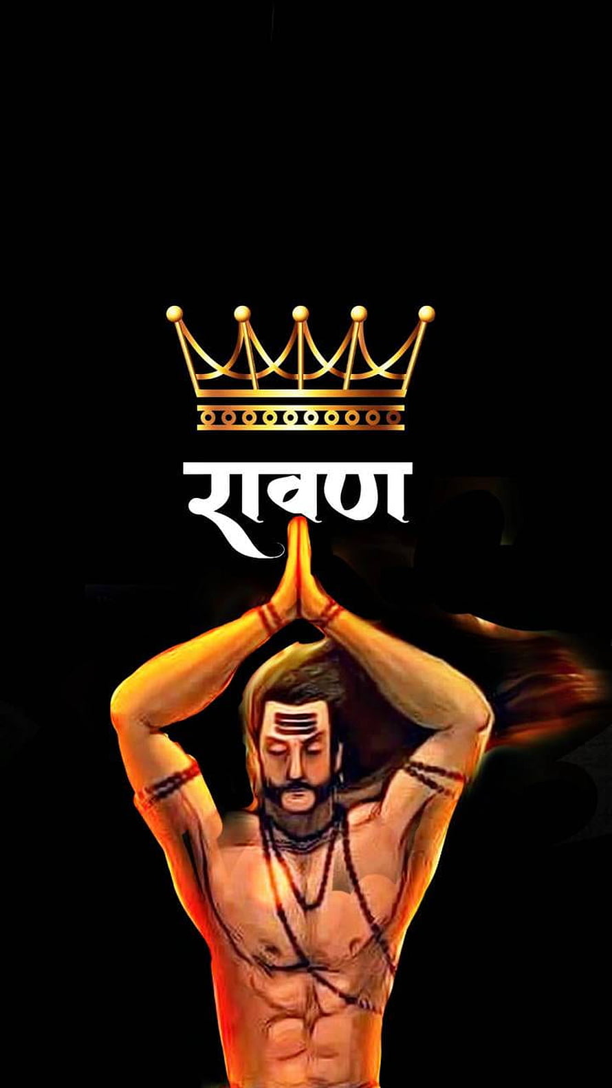 Ravana Digital Art with Golden Crown and Praying Hands on Black Background HD phone wallpaper