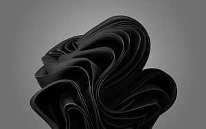 Sleek Black Abstract Sculpture with Flowing Curves on a Minimalist Gray Background HD wallpaper