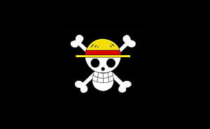 Straw Hat Luffy Jolly Roger Pirate Flag Logo on Black Background HD wallpaper