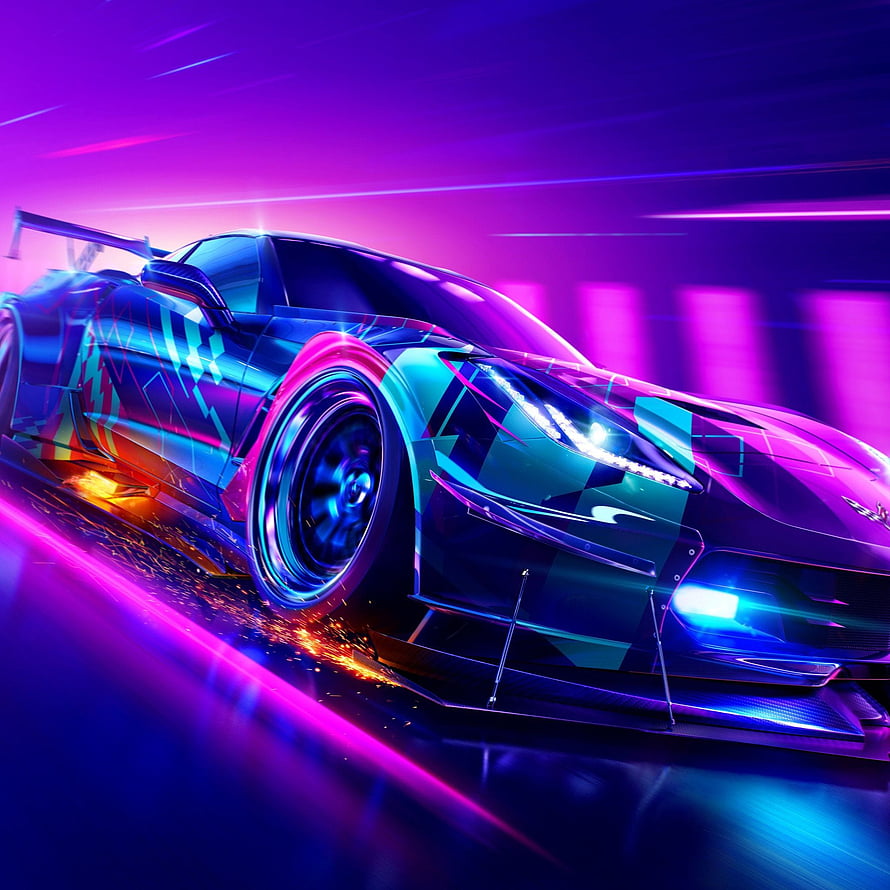 Futuristic Neon Sports Car Drifting Through Cyberpunk City at Night HD phone wallpaper