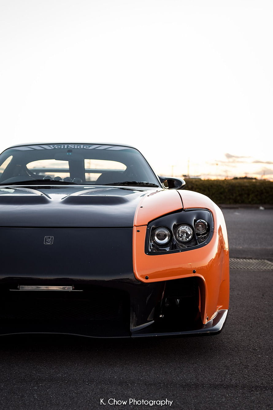 Mazda RX-7 VeilSide Widebody Front End in Black and Orange HD phone wallpaper