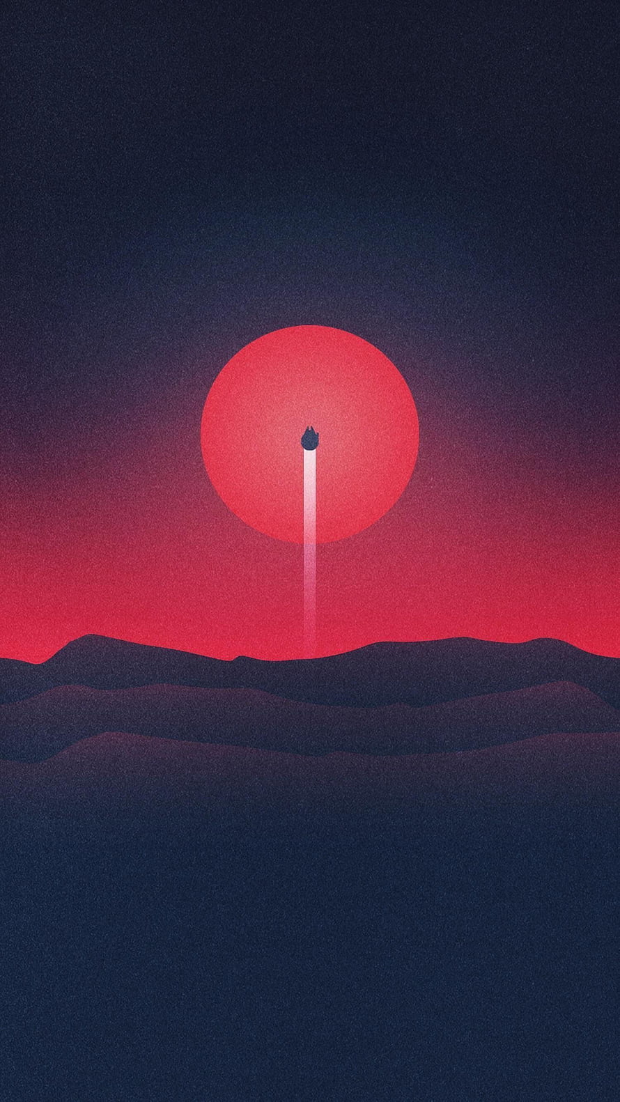Minimalist Rocket Launch Against a Red Sun Over Dark Dunes HD phone wallpaper