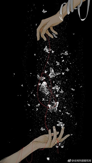 Heaven Official's Blessing: Two Hands Connected by a Red Thread and White Butterflies HD phone wallpaper