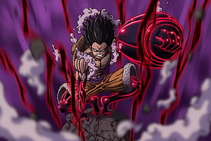 Luffy Gear Fourth Snakeman Anime Artwork with Red Energy Aura HD wallpaper
