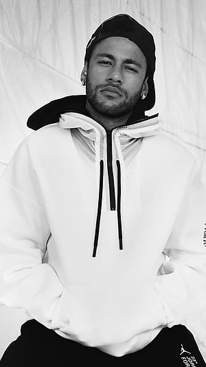 Neymar Jr in Black and White Wearing a White Hoodie and Black Cap HD phone wallpaper