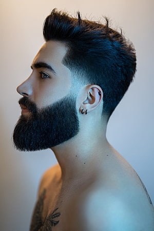 Modern Men's Pompadour Fade With Full Beard and Ear Piercings HD phone wallpaper