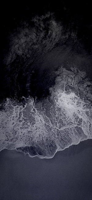 Dark Aerial Ocean Waves Crashing on Black Sand Beach HD phone wallpaper