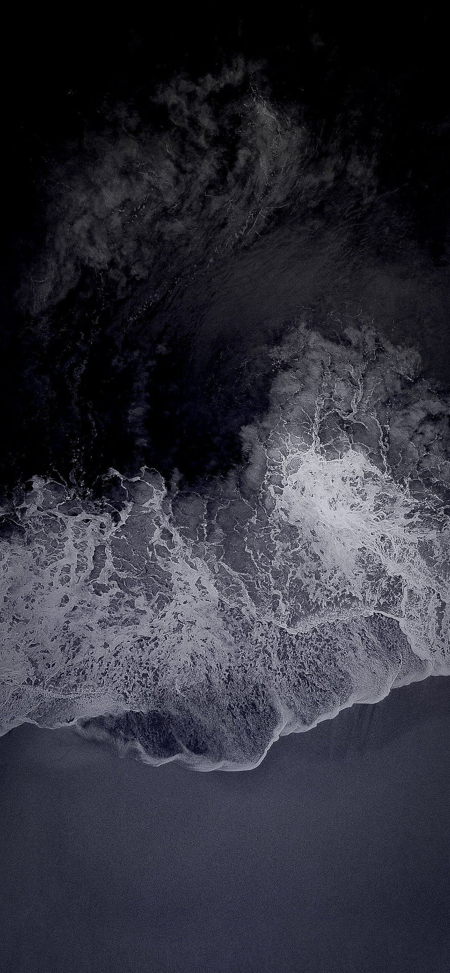 Dark Aerial Ocean Waves Crashing on Black Sand Beach HD phone wallpaper