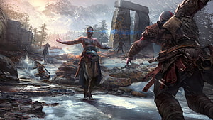 God of War Ragnarok Kratos and Baldur Confrontation in Frozen Valley HD wallpaper