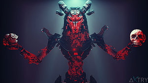 Revenant Demon Robot with Horned Helmet and Skull Hands in Dark Sci-Fi Style HD wallpaper