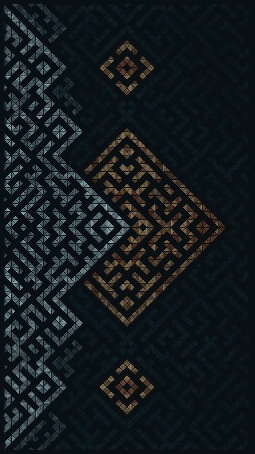 Geometric Mosaic Pattern with Silver and Gold Diamond Shapes on Dark Background HD phone wallpaper