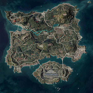 PUBG Erangel Map Overview with Soso Nova Island and Military Base Locations HD phone wallpaper