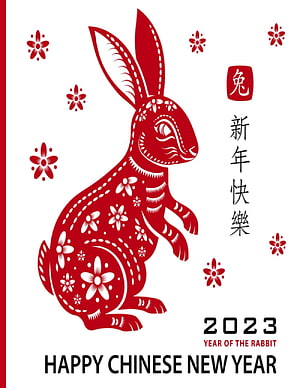 Red Paper Cut Rabbit Illustration for Chinese New Year 2023 Celebration HD phone wallpaper