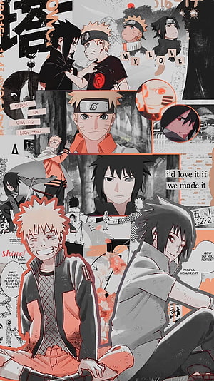 Naruto and Sasuke Anime Collage Wallpaper with Manga Aesthetic and Character Art HD phone wallpaper
