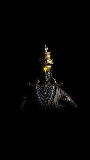 Mystical Portrait of Vitthal with Golden Crown and Glowing Third Eye on Black Background HD phone wallpaper