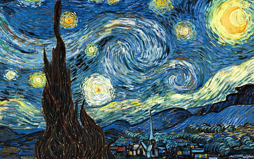 Vincent Van Gogh Starry Night Oil Painting With Swirling Sky And Cypress Tree HD wallpaper