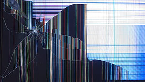 Abstract Glitch Art with Cracked Glass Texture and RGB Color Stripes HD wallpaper