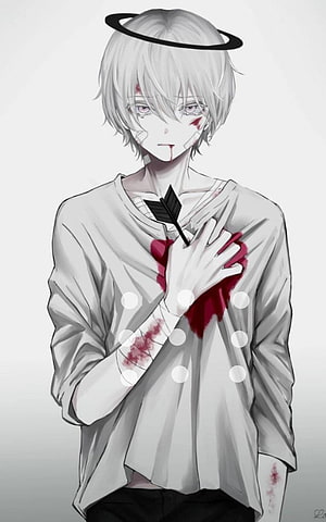Injured Anime Boy With Black Halo And Arrow Wound HD phone wallpaper