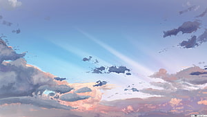 Soft Watercolor Clouds and Sunbeams in a Pastel Blue Sky HD wallpaper