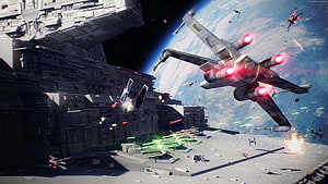 Star Wars Battlefront II X-Wing Fighter Space Battle Over Imperial Star Destroyer HD wallpaper