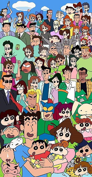 Crayon Shin-chan Full Cast Group Portrait with Family and Friends HD phone wallpaper