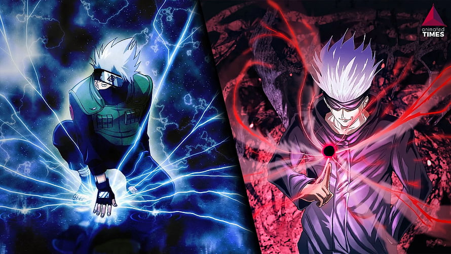 Satoru Gojo and Kakashi Hatake Side by Side Anime Character Artwork HD wallpaper