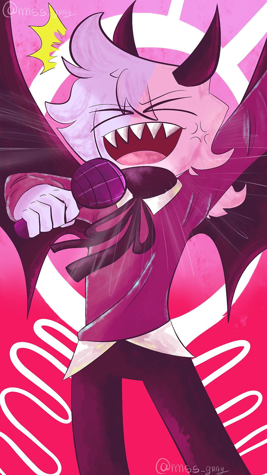 Selever from Friday Night Funkin' singing passionately with a microphone in vibrant pink and purple tones HD phone wallpaper