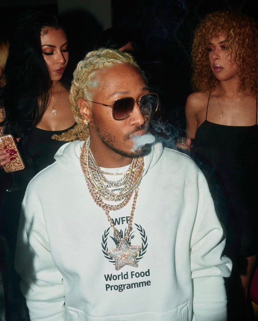 Future Rapper in White WFP Hoodie with Diamond Chains and Sunglasses at Night Event HD phone wallpaper
