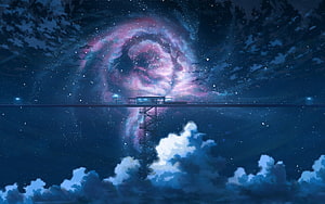 Dreamy Anime Night Sky with Swirling Nebula and Clouds HD wallpaper
