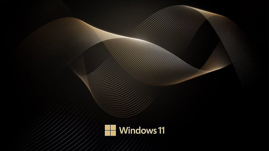 Windows 11 Dark Mode Abstract Gold Wave Line Art Desktop Background HD wallpaper