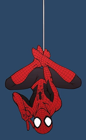 Spider-Man Hanging Upside Down From Web Against Dark Blue Background HD phone wallpaper