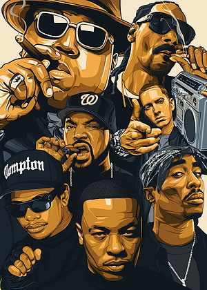West Coast Hip Hop Legends Vector Illustration HD phone wallpaper