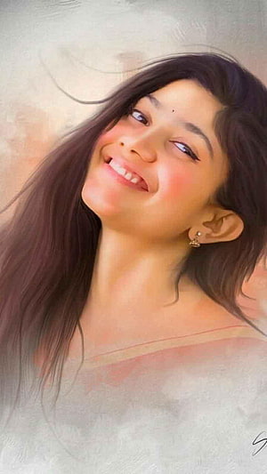 Sai Pallavi Portrait with Long Dark Hair and Warm Smile in Soft Digital Art Style HD phone wallpaper