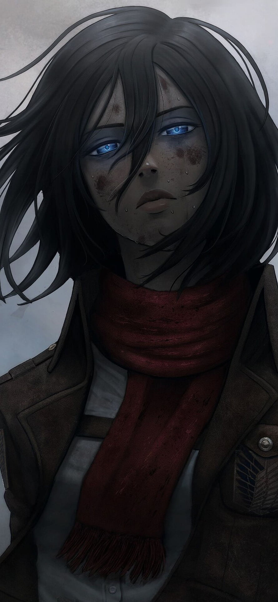 Mikasa Ackerman Anime Portrait with Red Scarf and Blue Eyes HD phone wallpaper