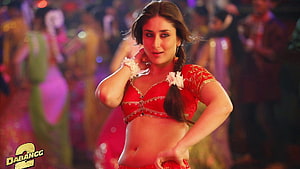 Kareena Kapoor in Red Ethnic Dance Outfit with Floral Hair Accessory HD wallpaper