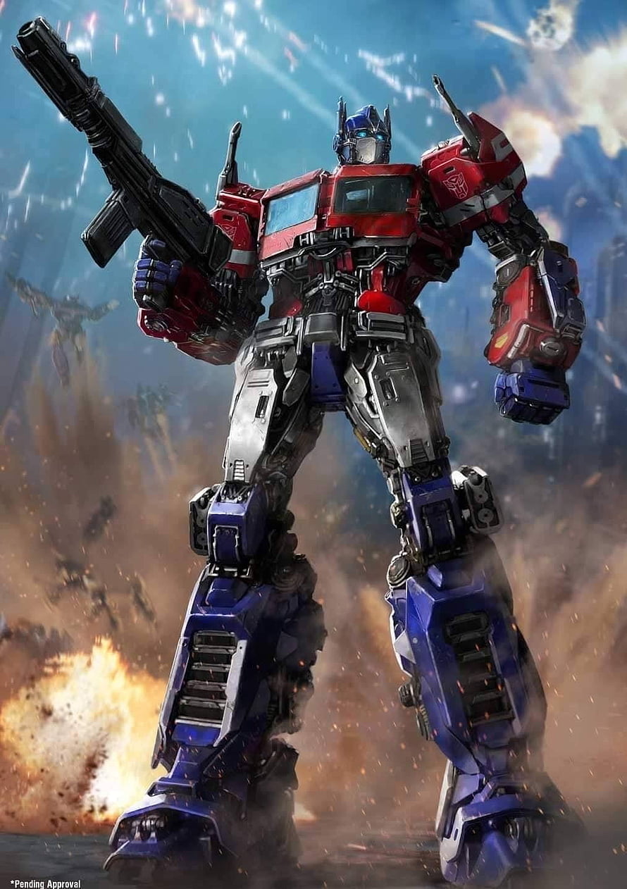Optimus Prime Standing in Battlefield with Heavy Weapon and Explosions HD phone wallpaper