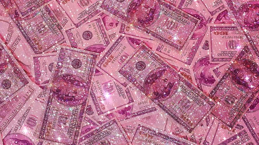 Sparkling Pink Dollar Bills With Glittery Bling Effect HD wallpaper