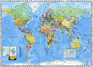 Detailed Political World Map with Country Borders and National Flags HD wallpaper