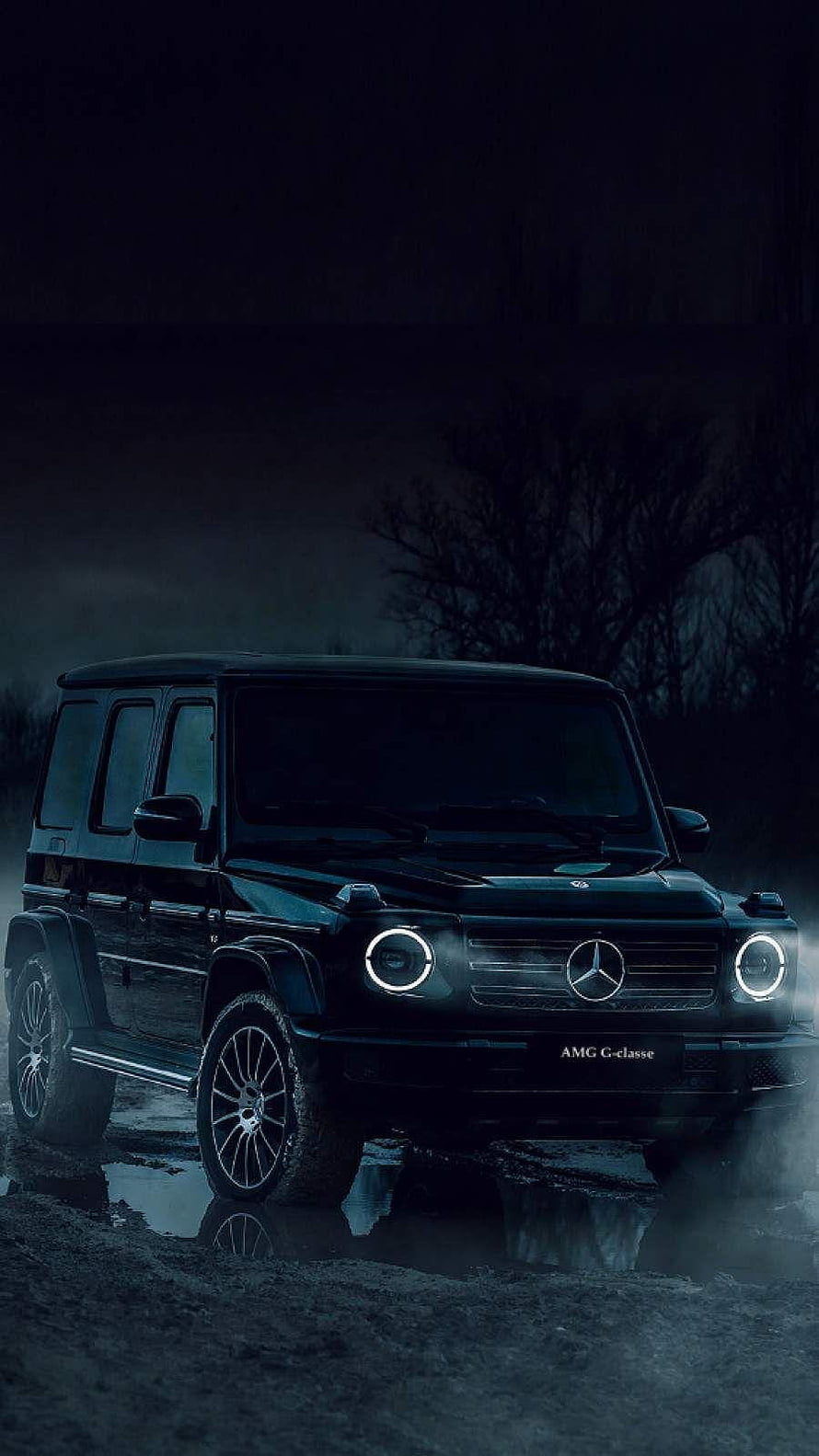 Mercedes-AMG G-Class SUV in Dark Night Setting with Glowing Headlights HD phone wallpaper