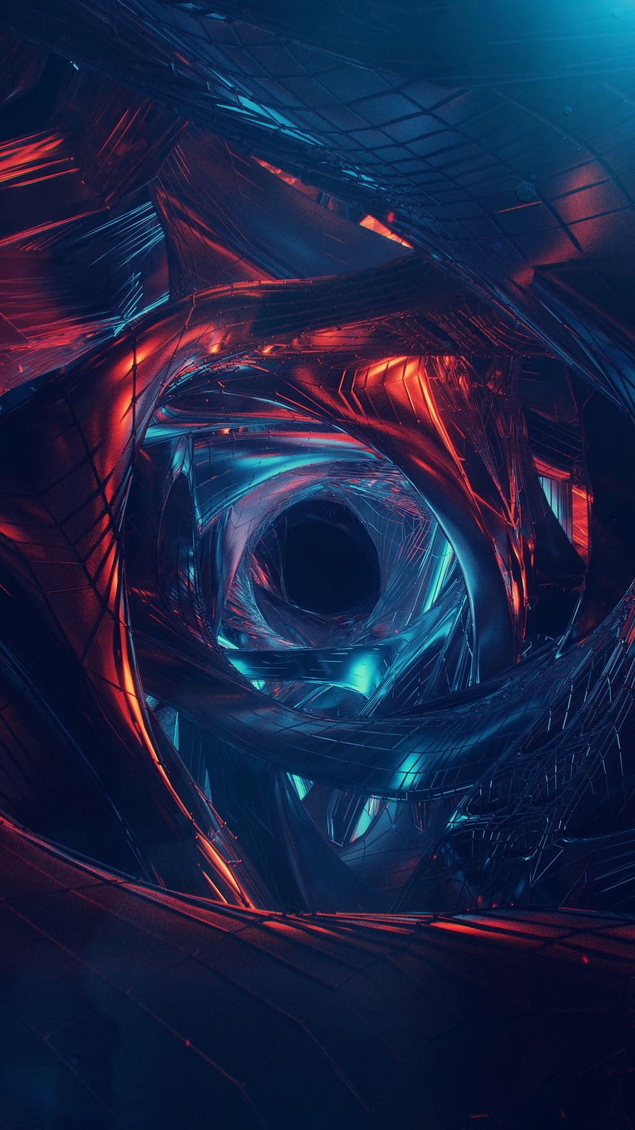 Futuristic Cyberpunk Tunnel with Neon Red and Cyan Lighting HD phone wallpaper