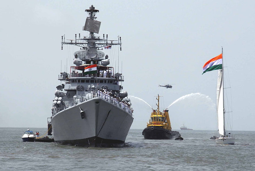 Indian Navy Warship Arrival With Water Salute And Flag Ceremony HD wallpaper